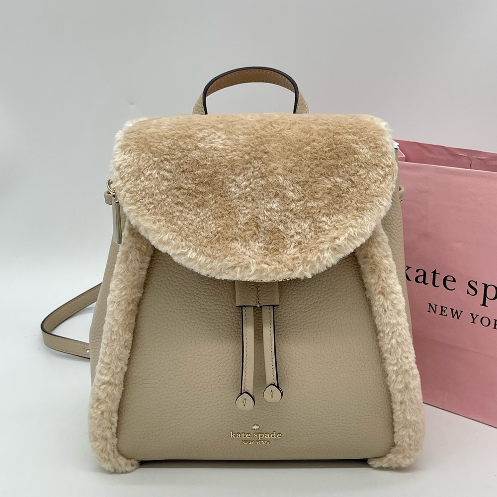 Kate Spade Leila Medium Flap Backpack Faux Shearling